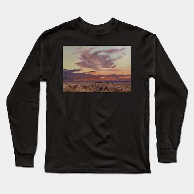 Crimson Sunset Wildflower Field Oil on Canvas Long Sleeve T-Shirt by Gallery Digitals